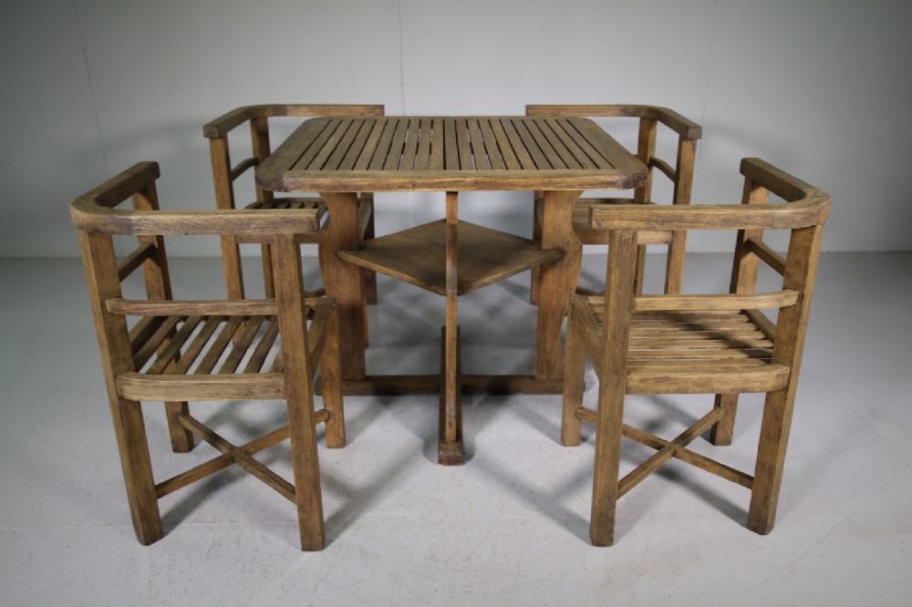 1930's Heals Teak Garden Dining Table & Four Chairs