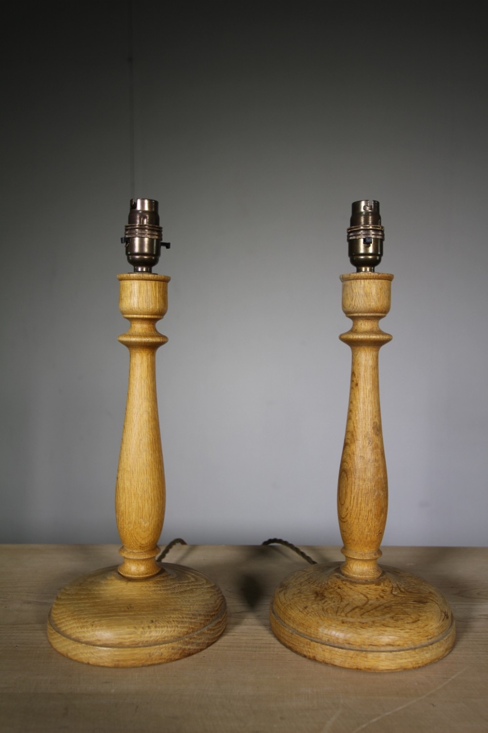 Pair of 1930's Heals Oak Table Lamps for Oxford College