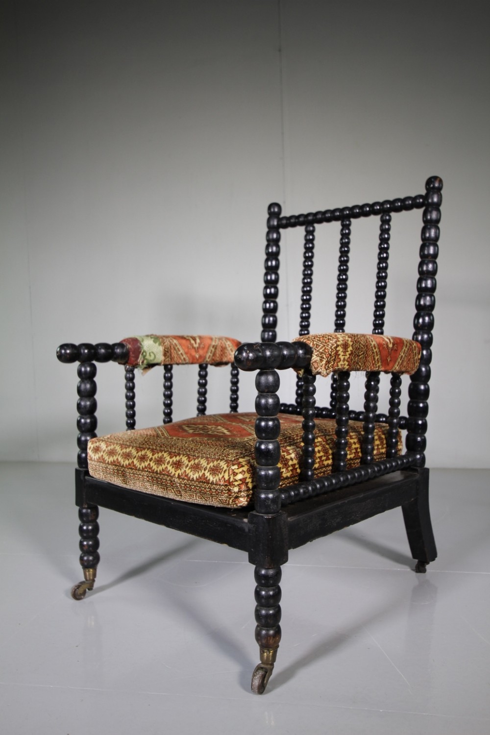 19th Century Antique Upholstered Bobbin Armchair