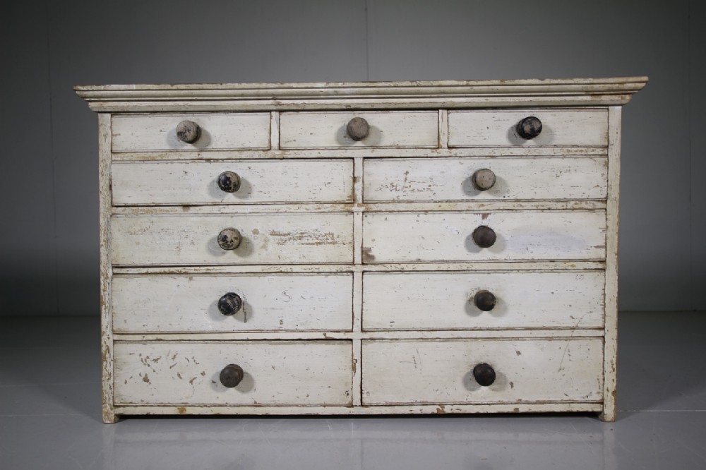 19th Century Original Painted Pine Bank of Drawers