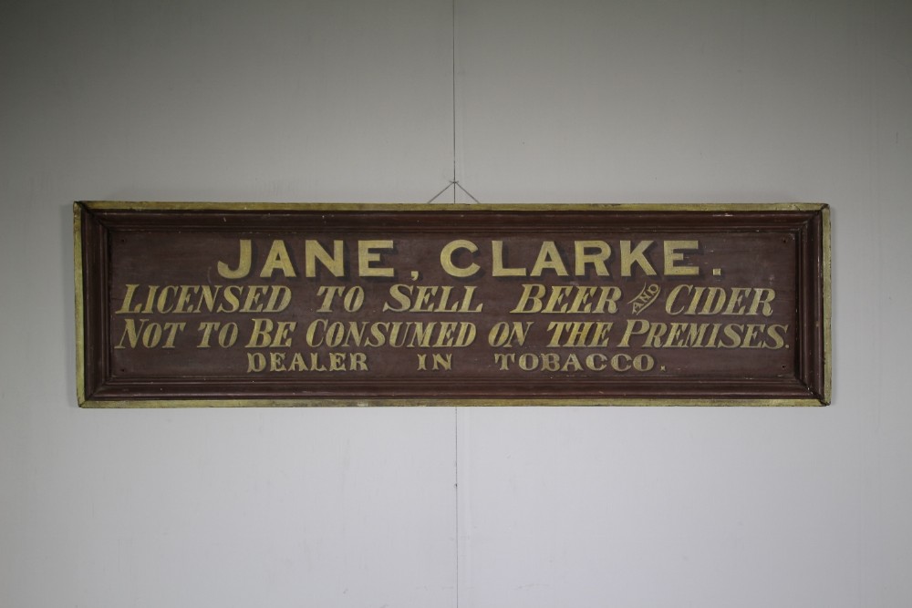Large English Antique Painted Pine Jane Clarke Trade Sign