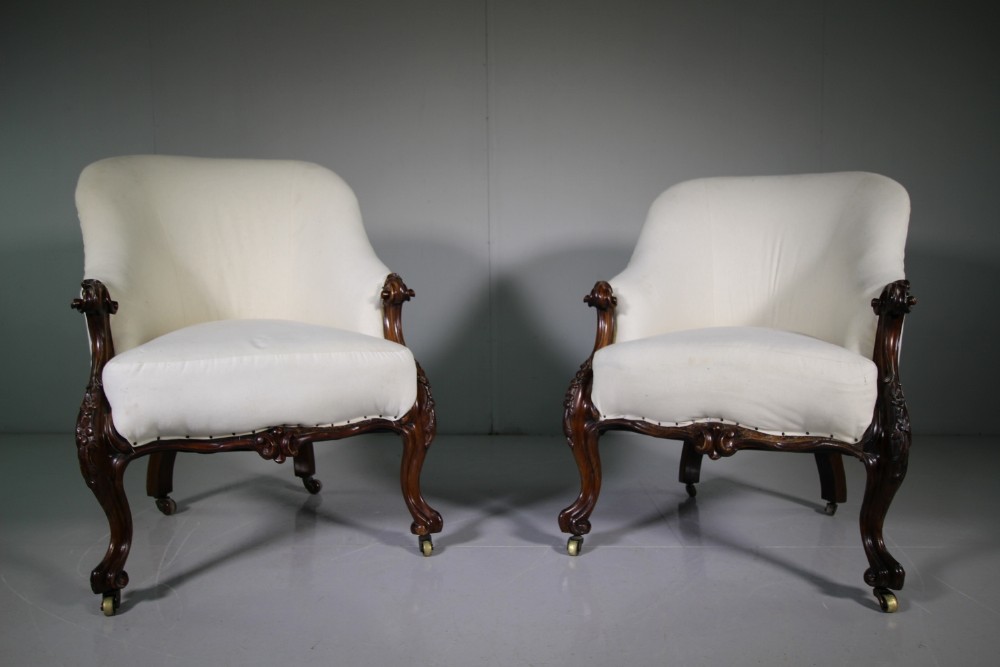 Pair of English 19th Century Antique Rosewod Armchairs