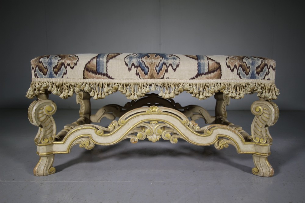 Large 19th Century Antique Upholstered Footstool