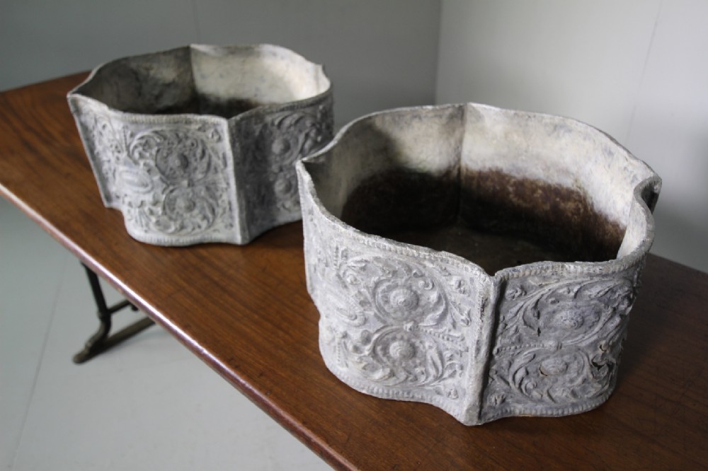 Pair of English Decorative Edwardian Antique Lead Garden Planters