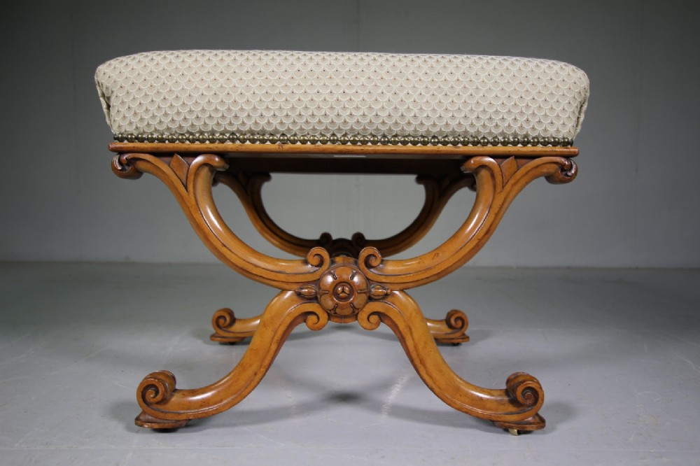 William IV Antique Upholstered X Frame Footstool