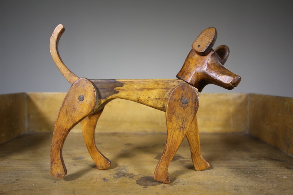 Edwardian Articulated Antique Wooden Dog
