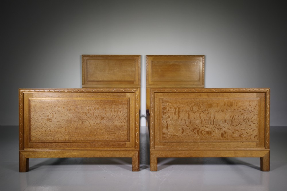 Pair of Antique Oak Single Beds by Heals of London