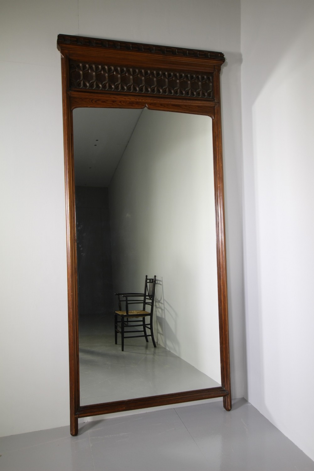 Tall English 19th Century Antique Gothic Panel Mirror