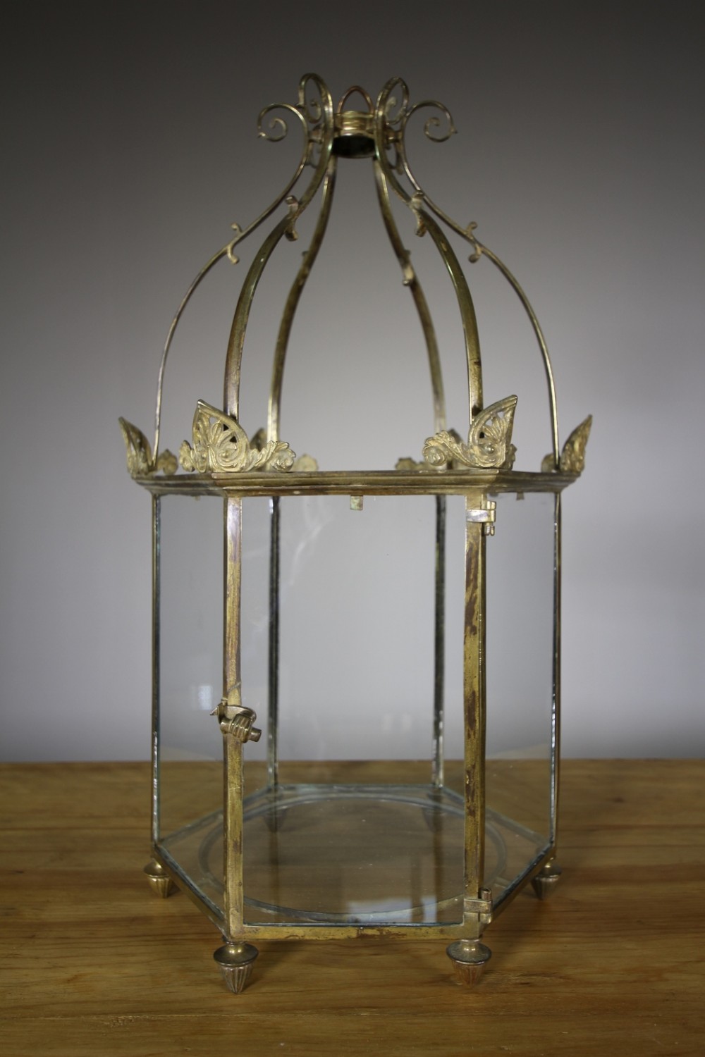 Large 19th Century Antique Brass Hexagonal Lantern