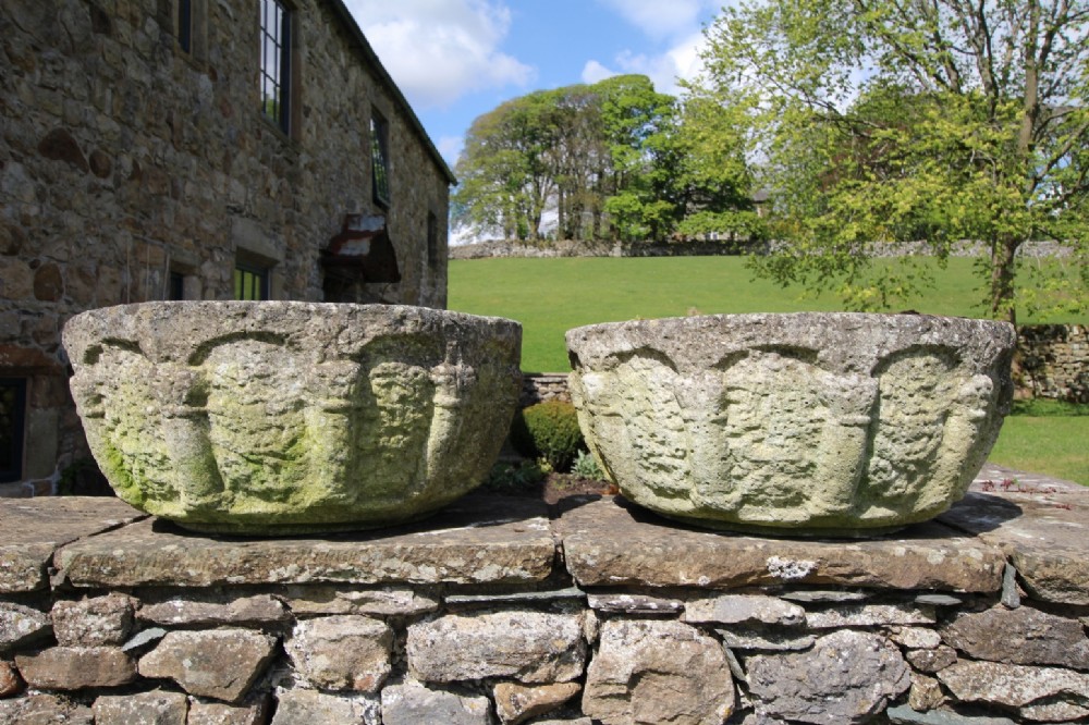 Pair of Large 1940's Stone Garden Planters 