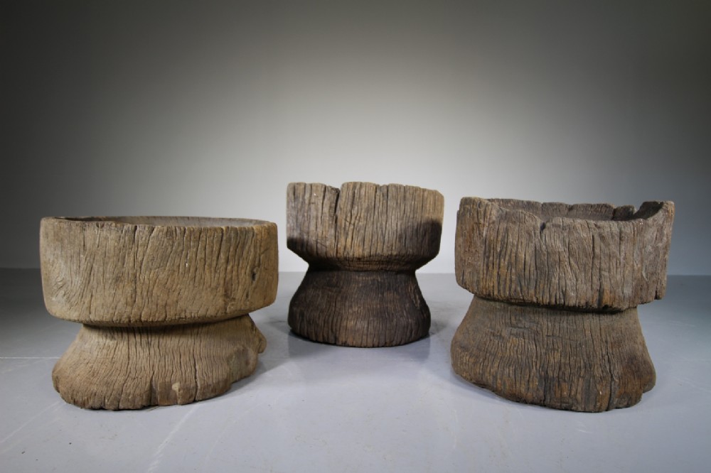 Three Large 19th Century Antique Weathered Mortars