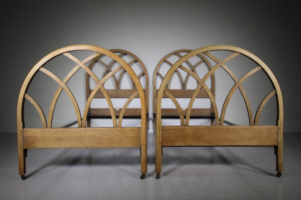 Pair of Heals Antique Oak Single Beds - With Bases Too