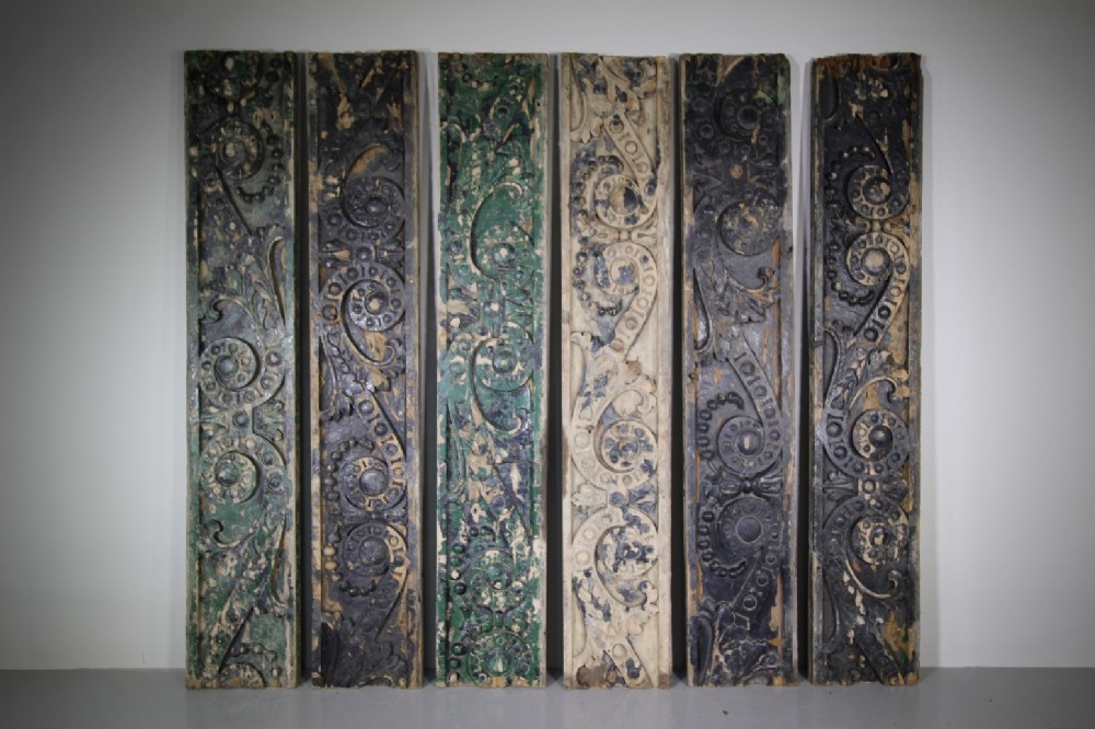 Six Huge 19th Century Antique Architectural Carved Pine Panels