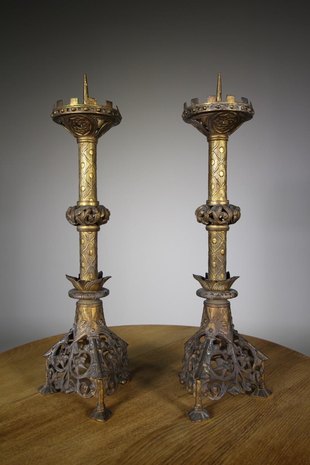 Large Pair of 19th Century Antique Gilt Brass Candlesticks