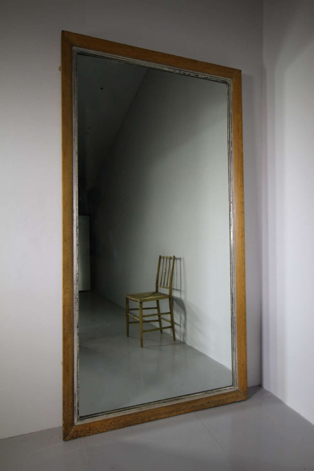 Large English 19th Century Antique Oak & Silver Gilt Mirror