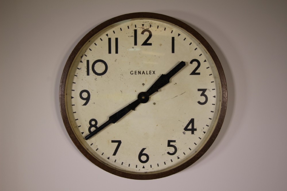 Large English 1930's Genalex Factory Wall Clock.