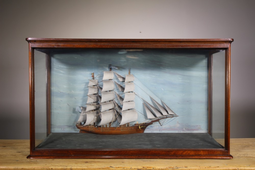 Large 19th Century Antique Ship Diorama in Case
