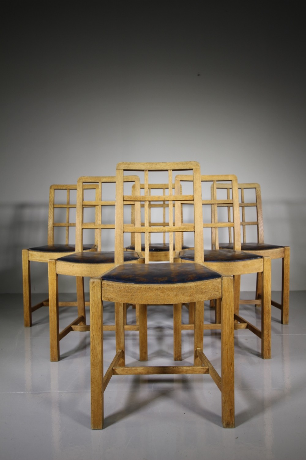 Set of Six 1930's Oak & Leather Dining Chairs