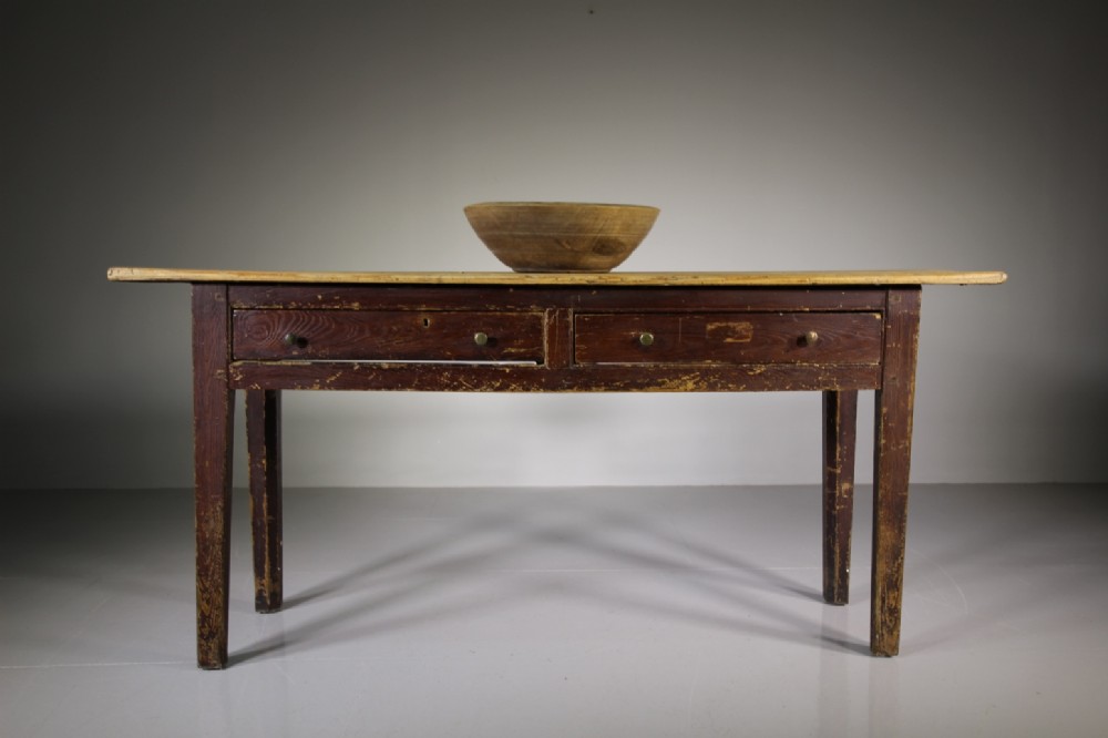 English Antique Original Painted Pine Serving Table
