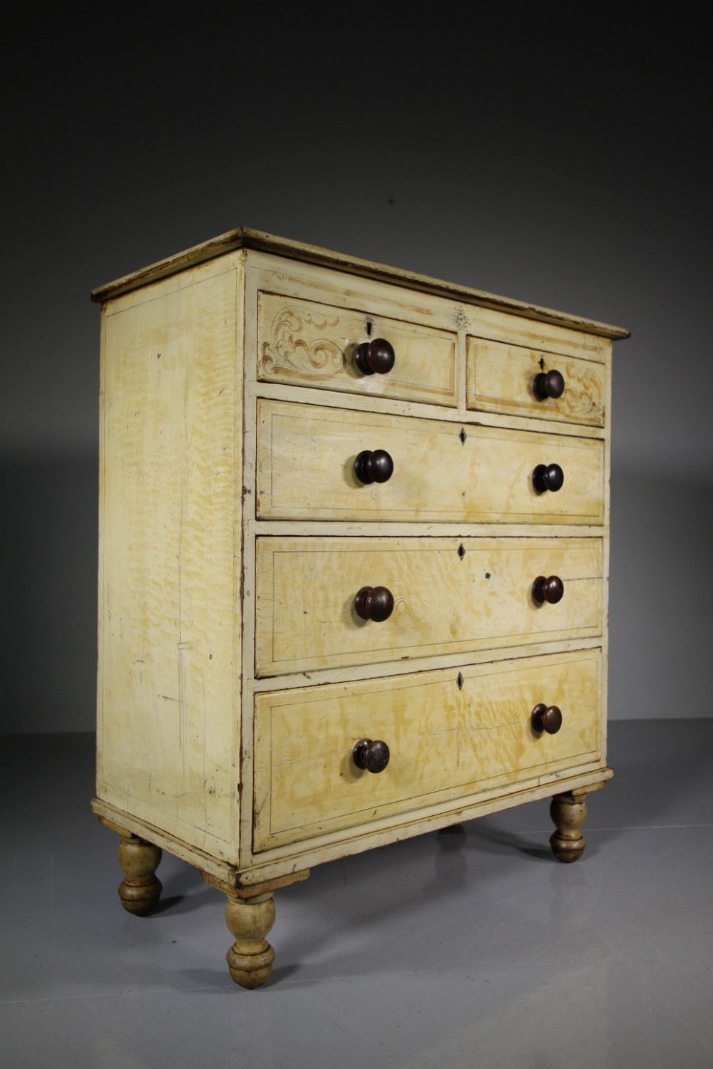 English Original Painted Pine Antique Chest of Drawers