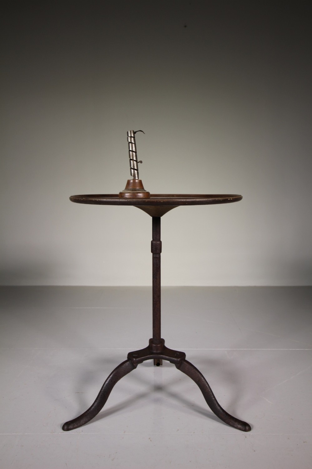 19th Century English Antique Iron & Oak Tripod Table