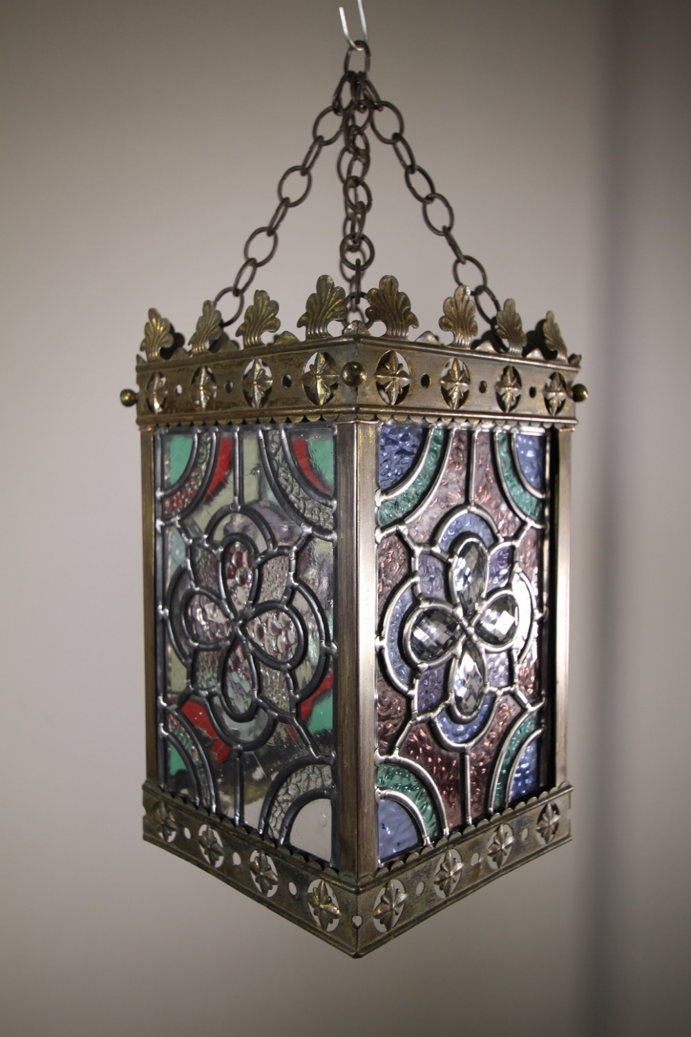 English 19th Century Antique Leaded Glass Lantern 