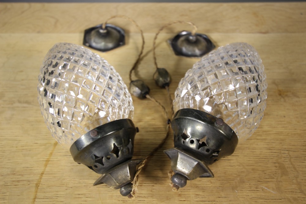 Pair of Antique Holophane Pagoda Glass Light Fittings