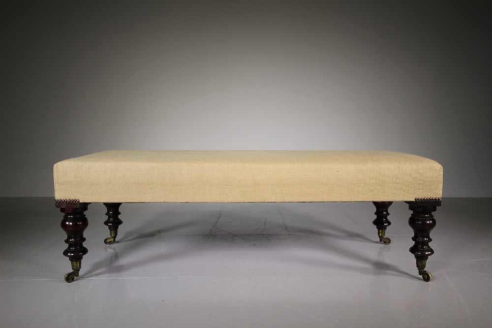 Large 19th Century Antique Upholstered Footstool