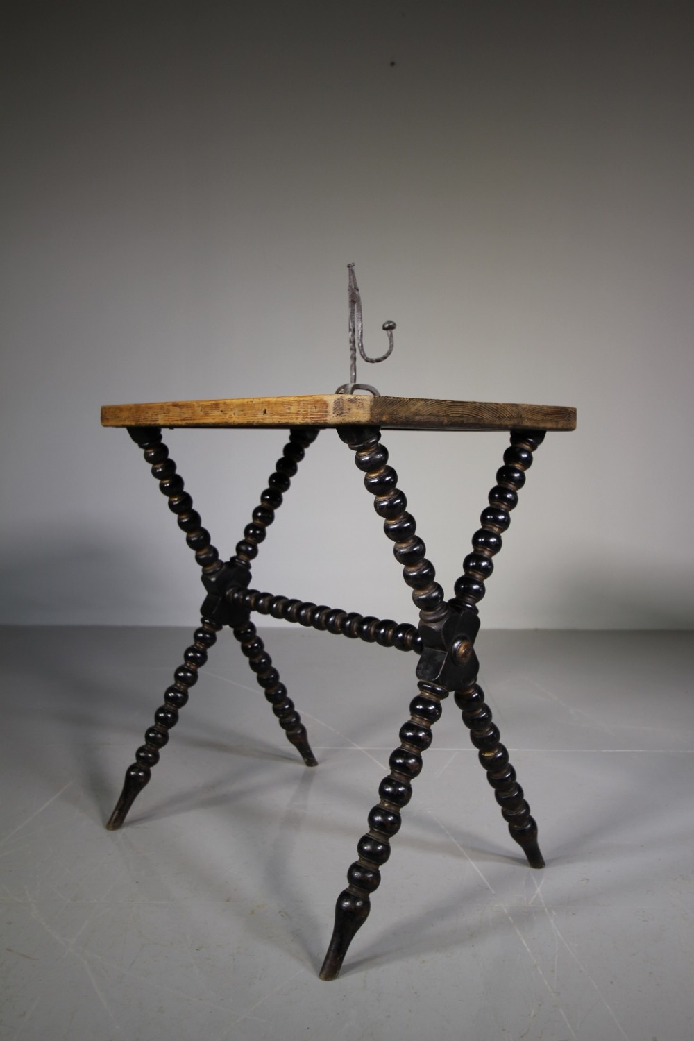 English 19th Century Antique X Frame Bobbin Table
