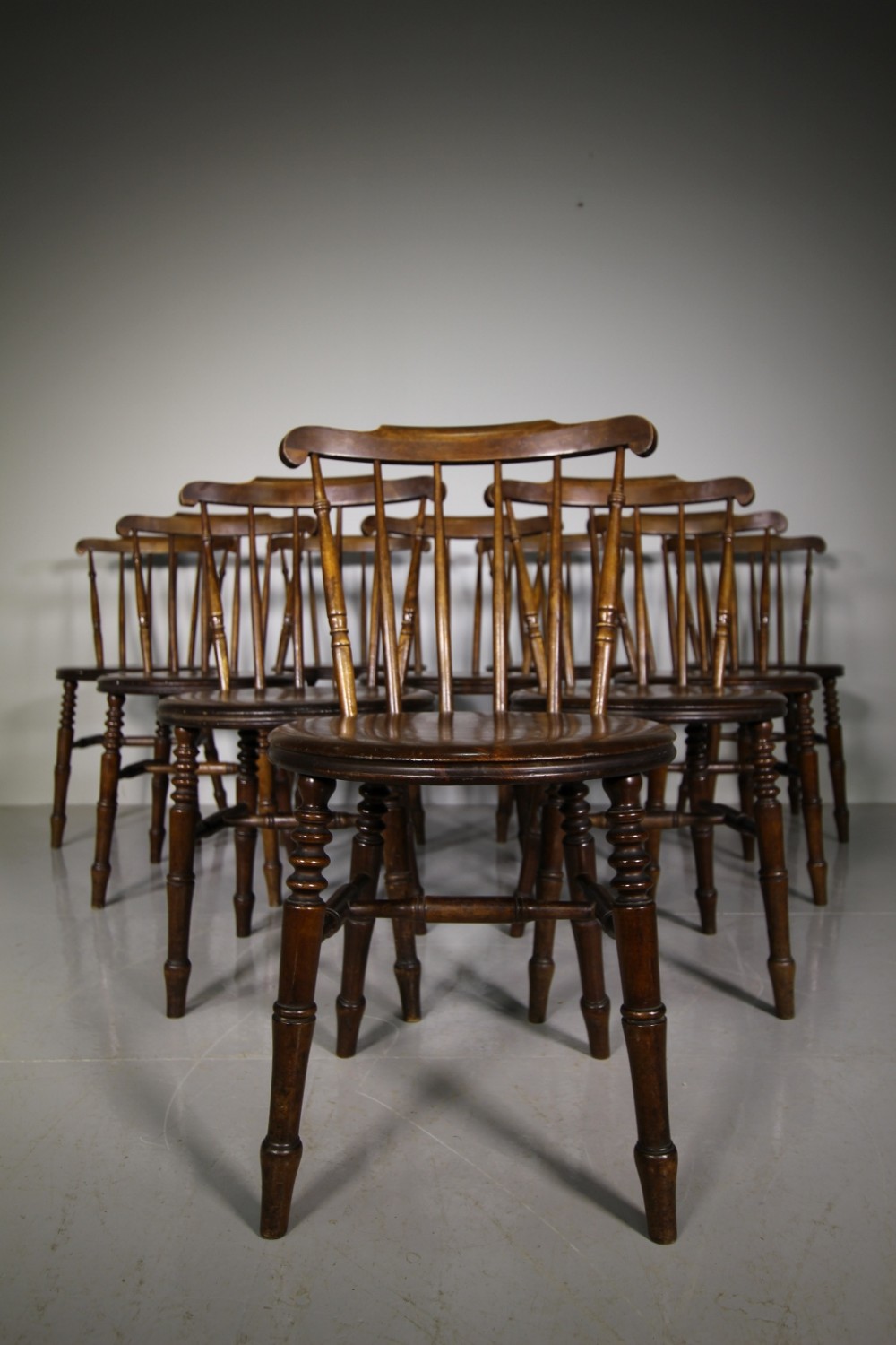 Set of Twelve 19th Century Antique Penny Windsor Dining Chairs 