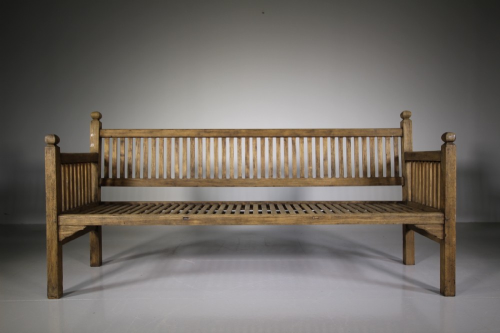 Edwardian Antique Heals of London Teak Garden Bench Seat