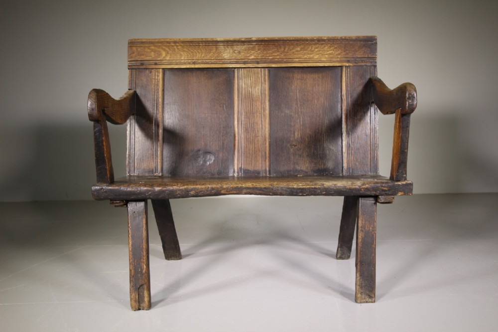 Primitive 17th Century Antique Oak Settle Seat