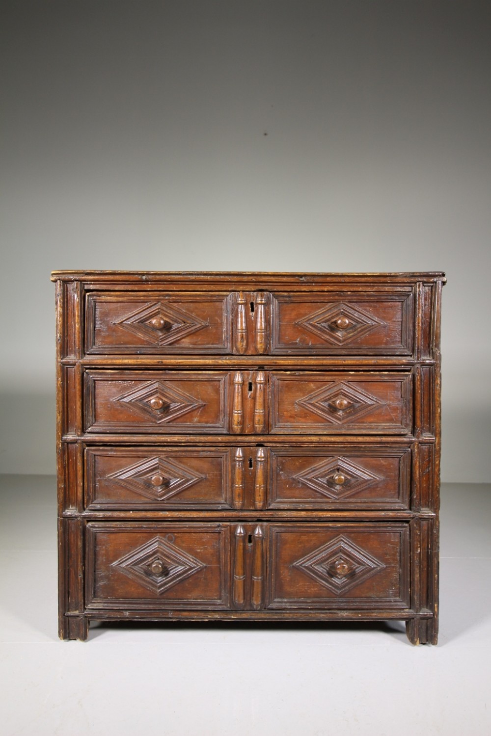 Wonderful 17th Century Antique Geometric Pine Chest of Drawers