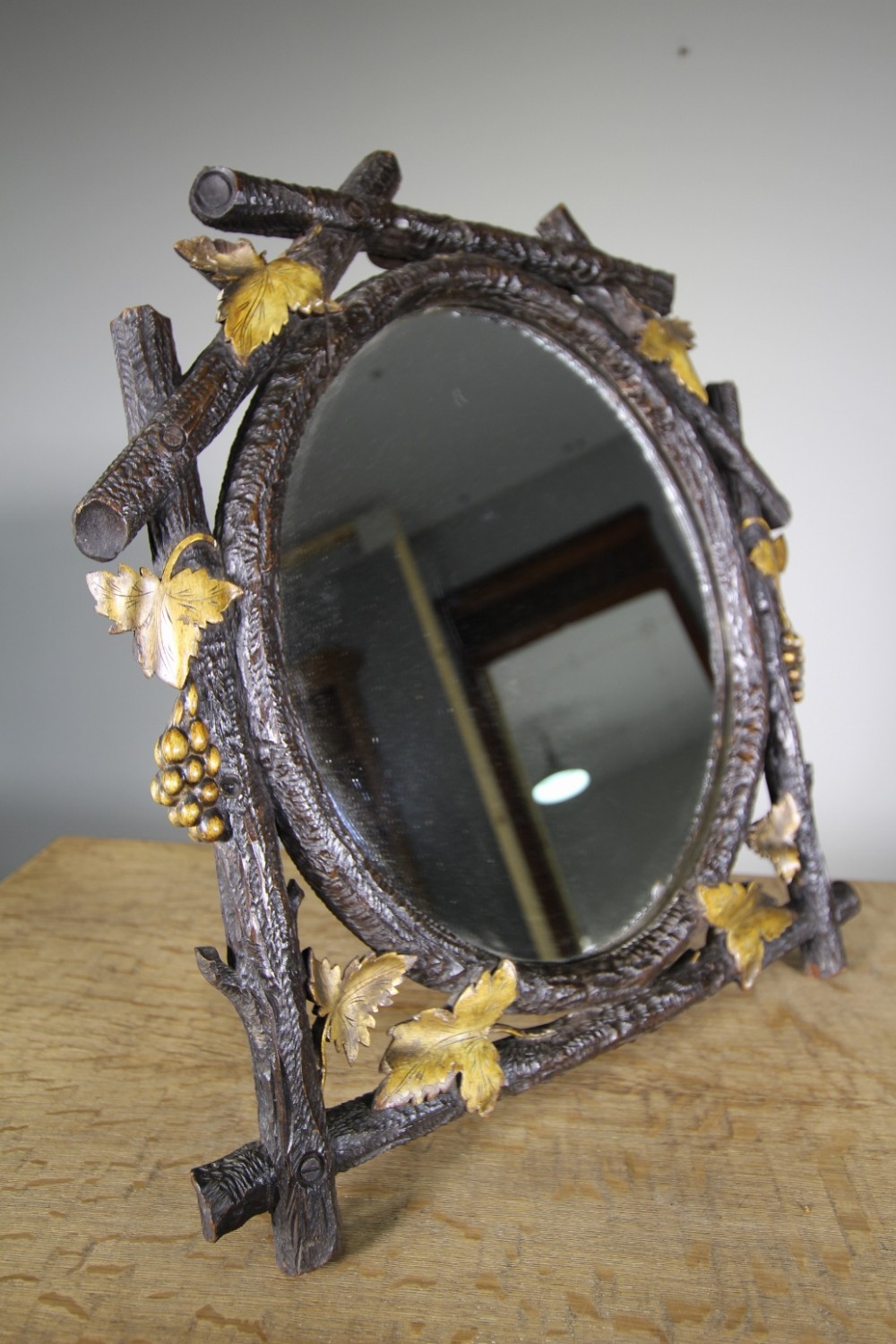 19th Century Antique Black Forest Mirror -Freestand or Hang