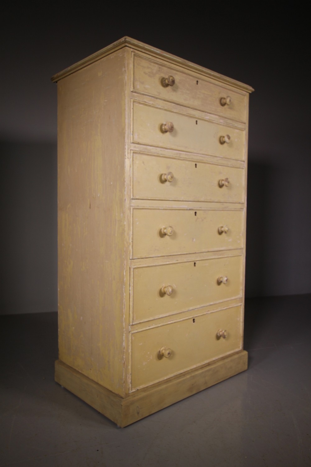 Tall Original Painted Pine Antique Chest of Drawers