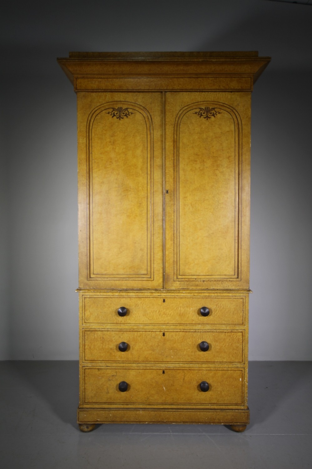English 19th Century Original Painted Pine Press Cupboard