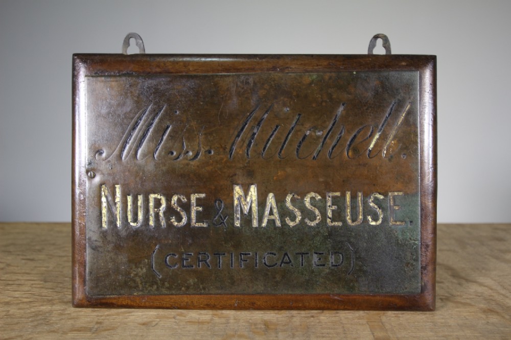Edwardian Antique Door Sign Nurse & Masseuse