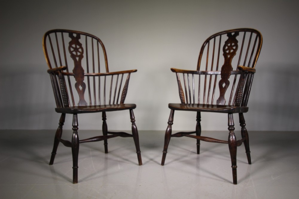 Pair of Antique Thames Valley Windsor Armchairs