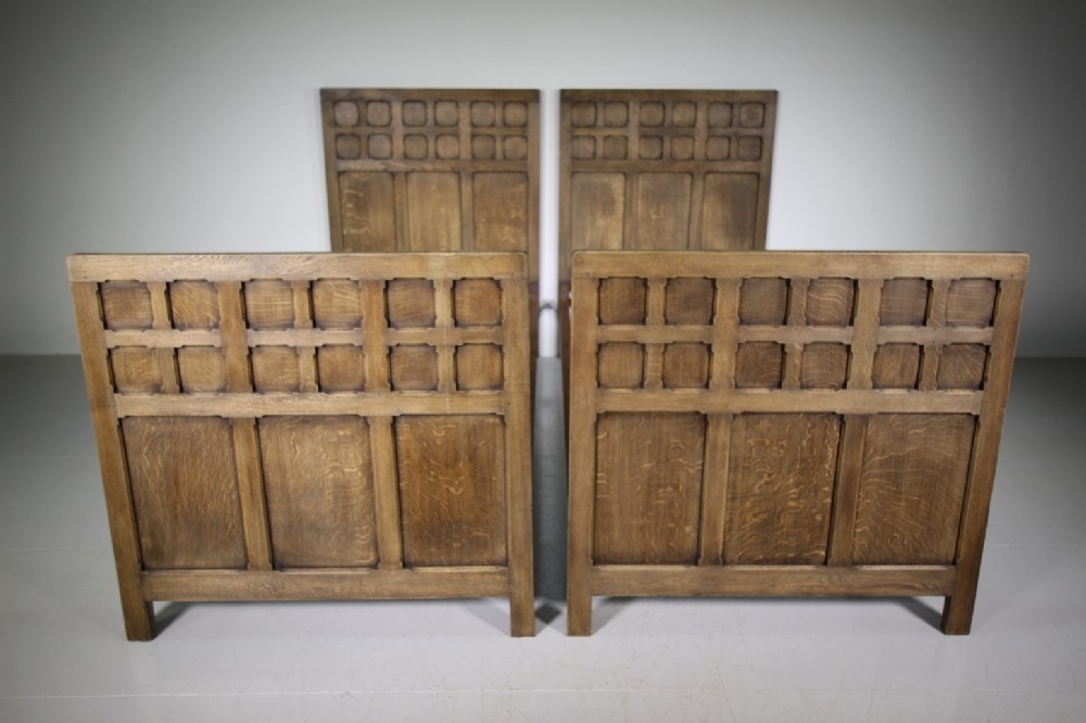 Pair of Heals 1920's Oak Single Beds - Labelled