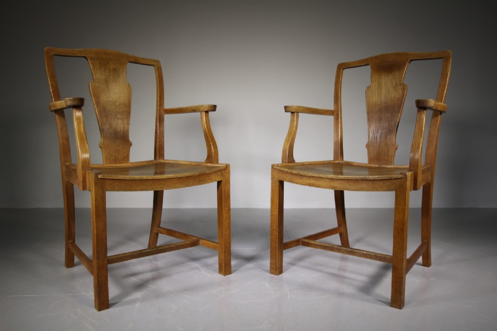 Pair of Heals Antique Oak Armchairs from Oxford College