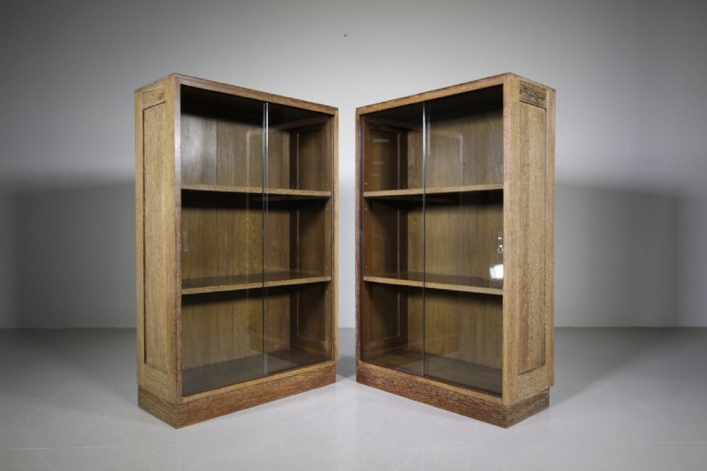 Pair of 1930's English Oak Glazed Bookcases