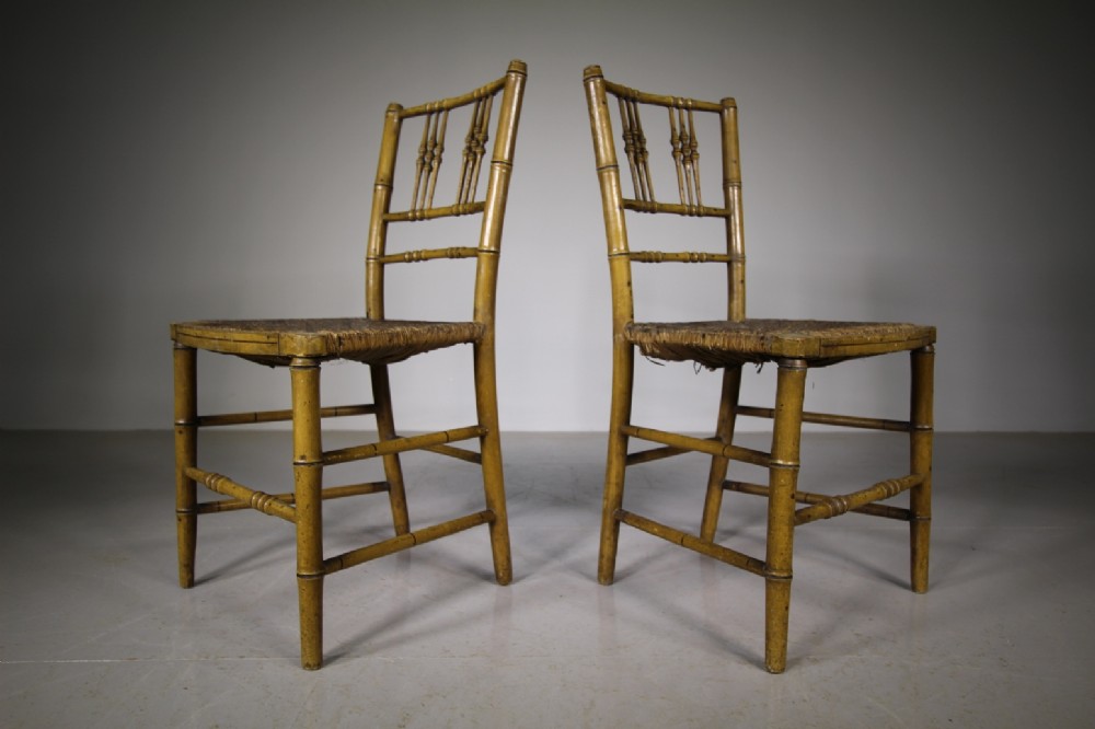 Pair of Regency Antique Simulated Bamboo Chairs in Paint