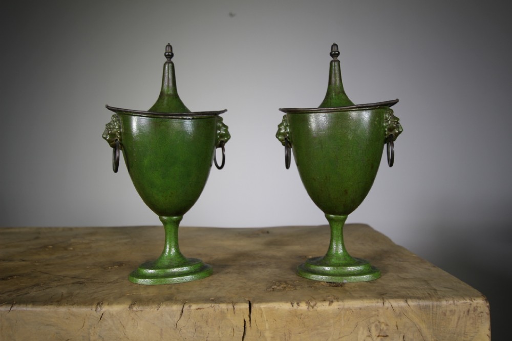 Pair of 19th Century Antique Toleware Chestnut Urns
