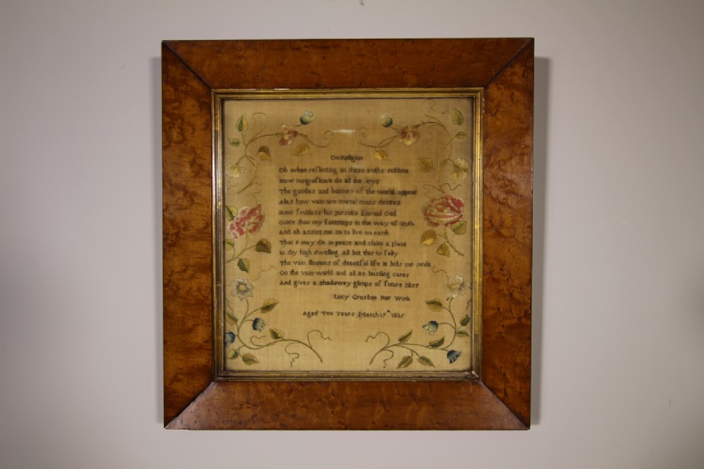 Early 19th Century Antique Needlework Sampler in Frame