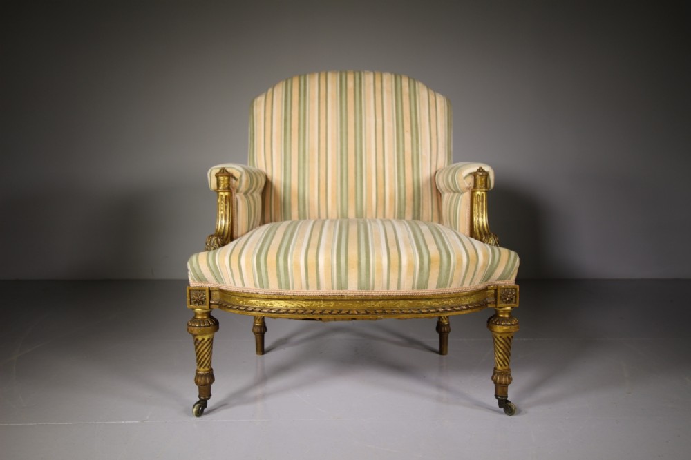 English 19th Century Antique Upholstered Gilt Armchair