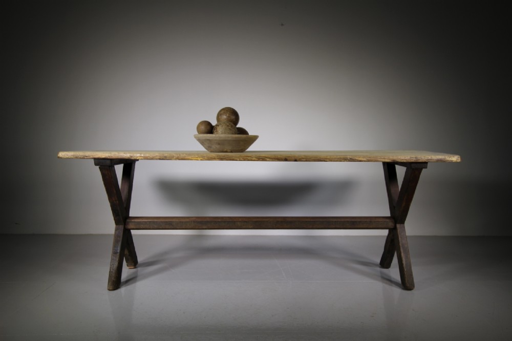 Early 19th Century Welsh Antique X Frame Tavern Table