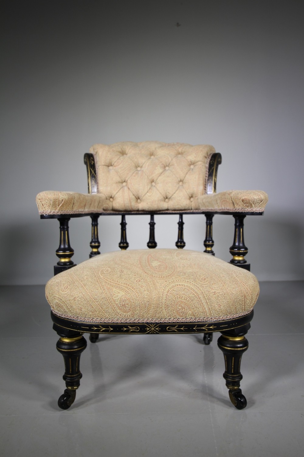 19th Century English Ebonised & Gilt Antique Armchair