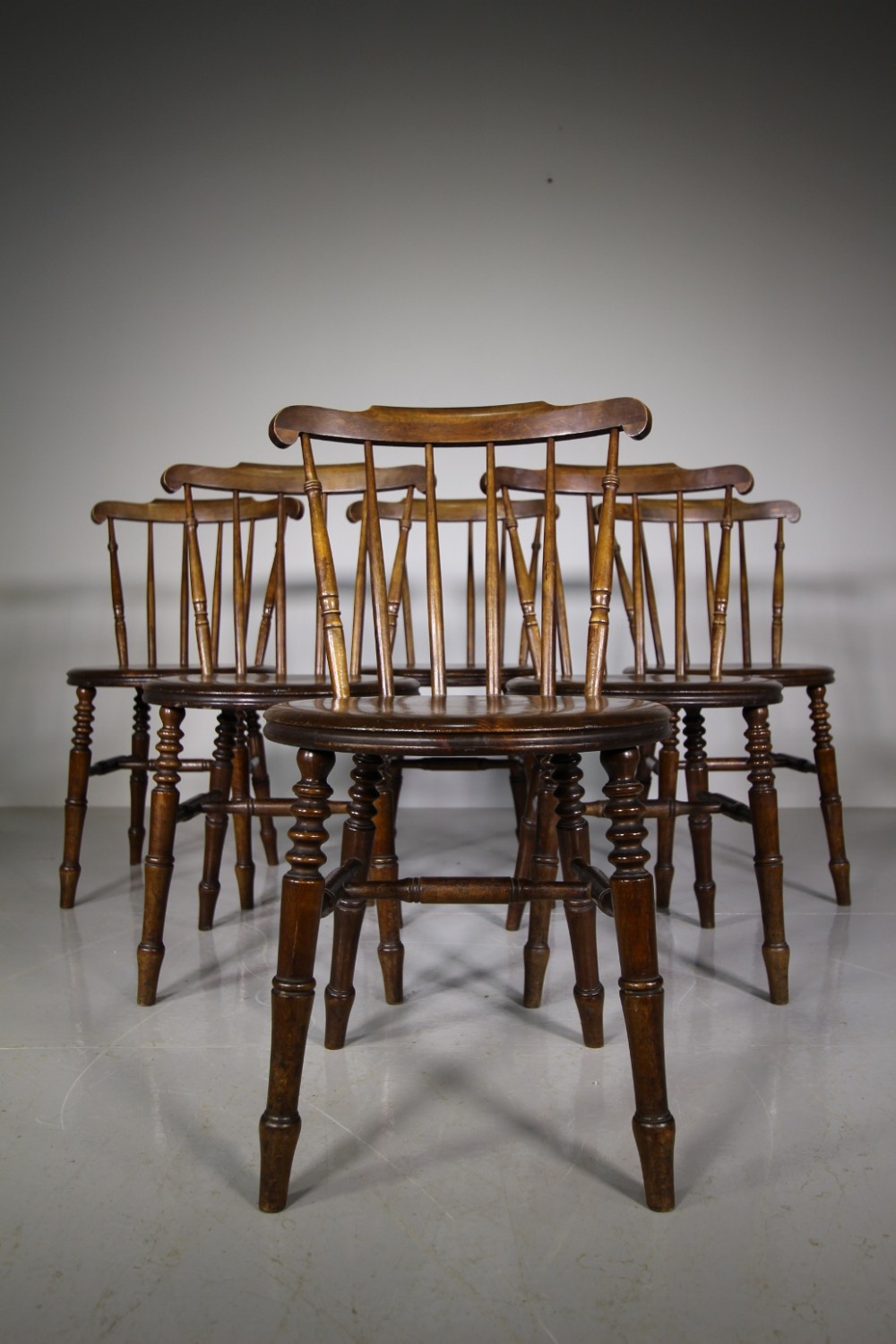 Set of Eight 19th Century Antique Penny Windsor Dining Chairs