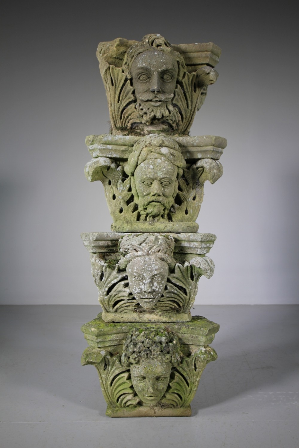Four English Early Georgian Antique Stone Head Capitals