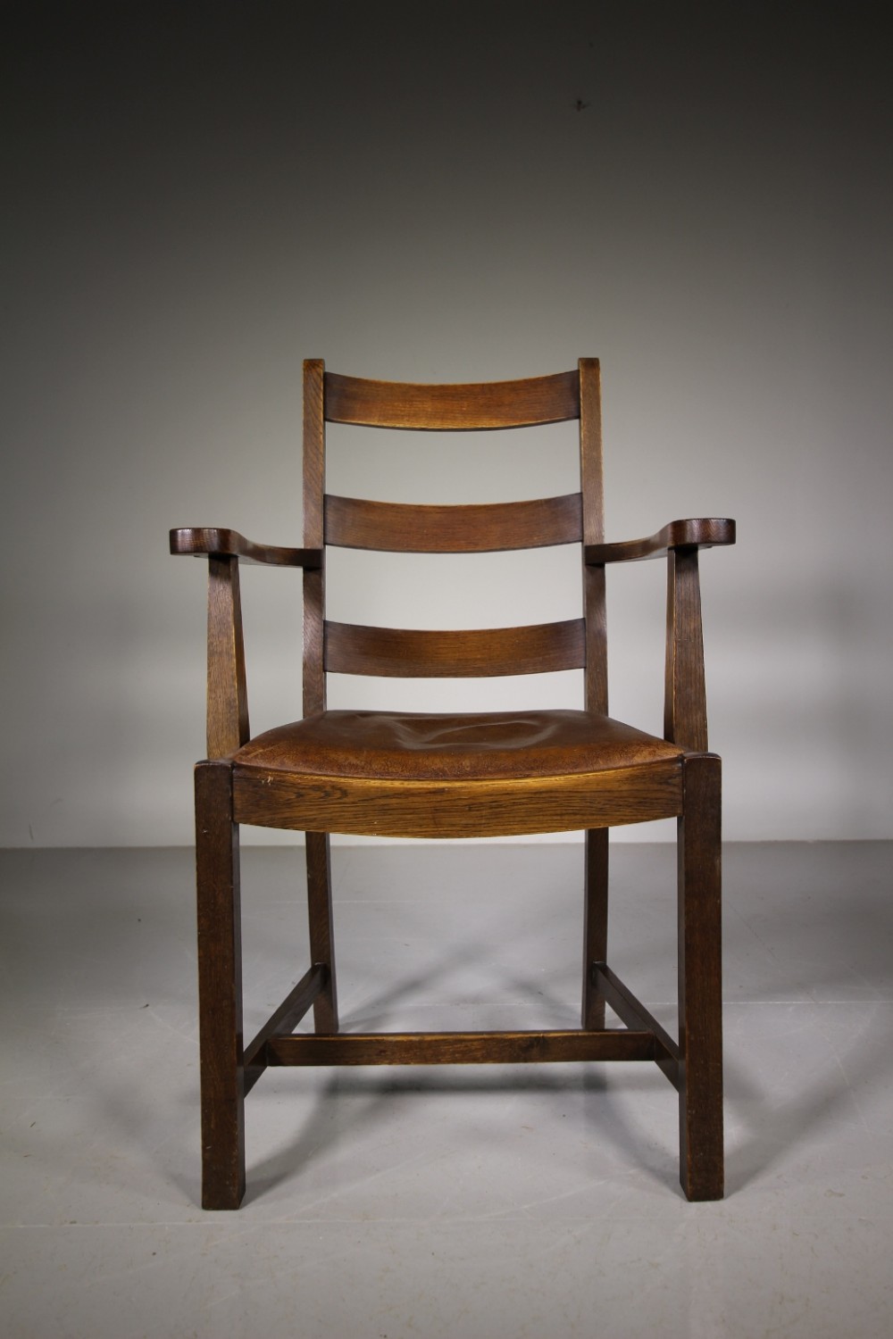 Heals 1920's Oak & Leather Desk Chair - Labelled